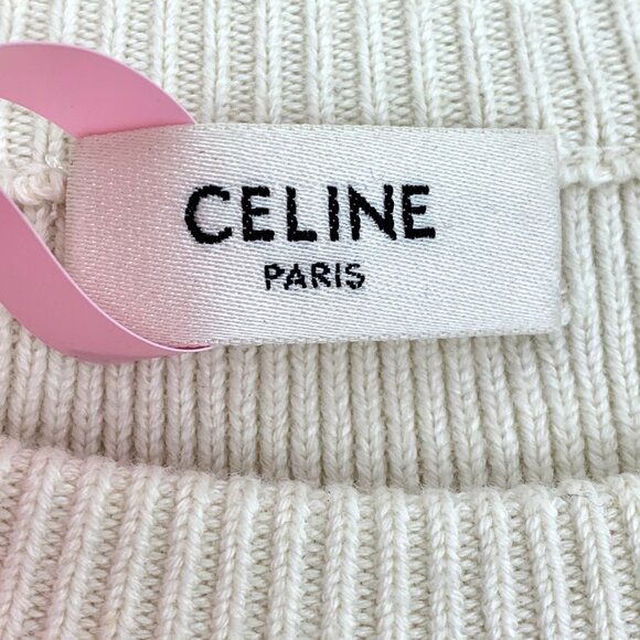 Celine Beige Striped Knitted Sweater W/ Gold Buttons & Round Neck XS 92% Cotton - Picture 3 of 7